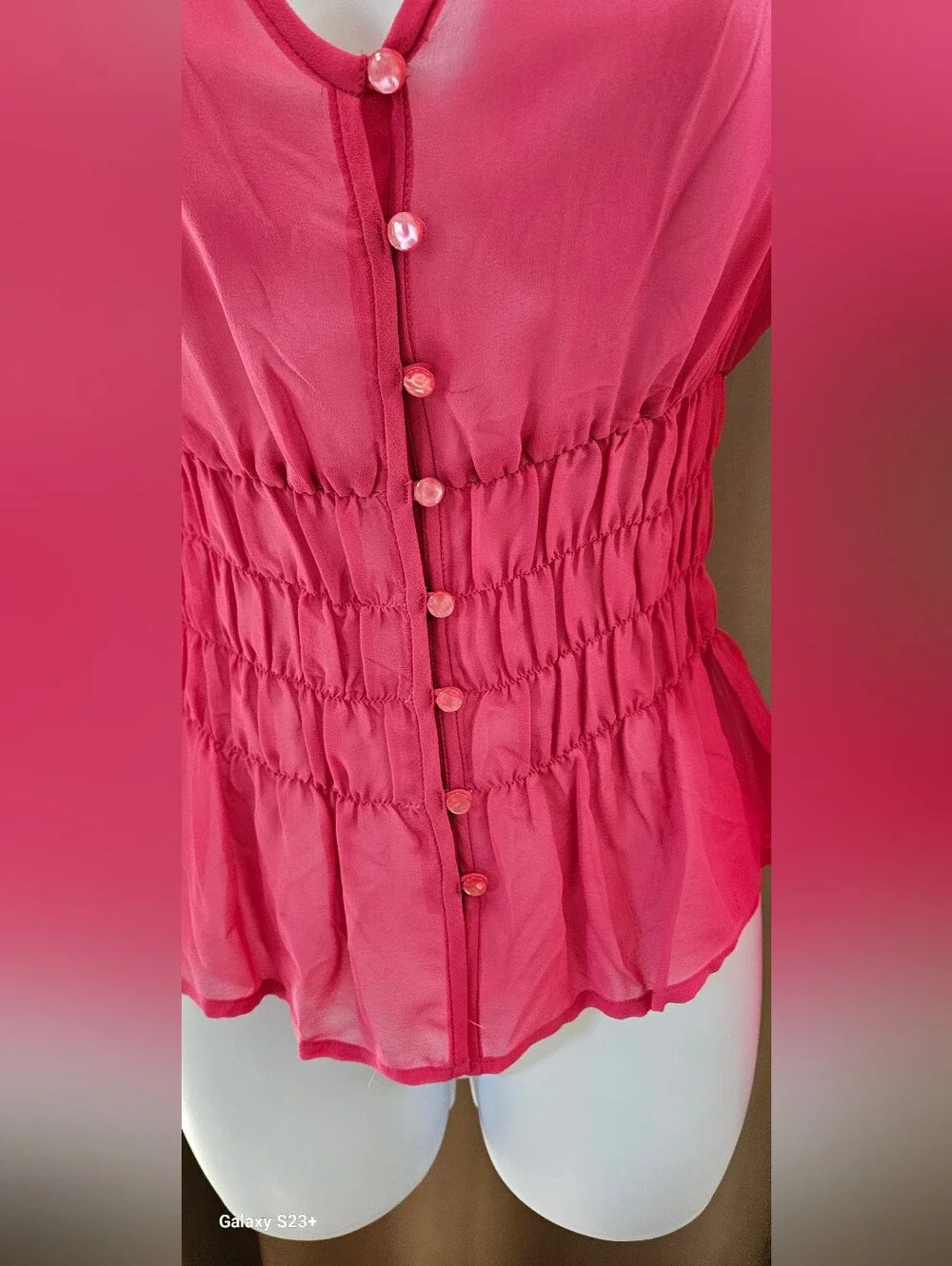 NWT The Limited 100% Silk Smocked Waist V-Neck Blouse Pink XS